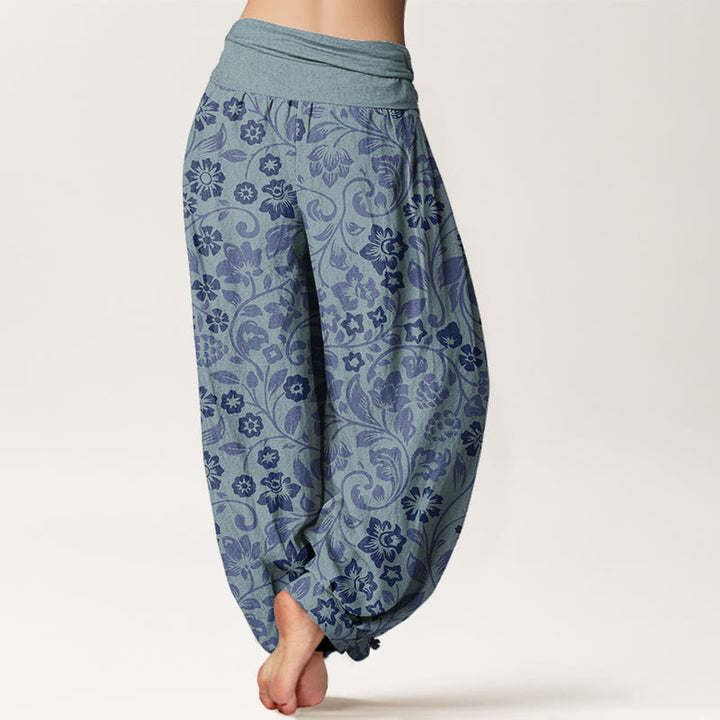 Buddha Stones Cotton Small Flowers Intertwining Branches Women's Elastic Waist Harem Pants - image 9