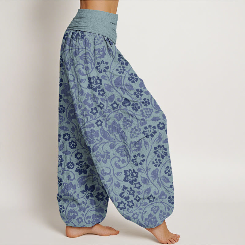 Buddha Stones Cotton Small Flowers Intertwining Branches Women's Elastic Waist Harem Pants - image 8