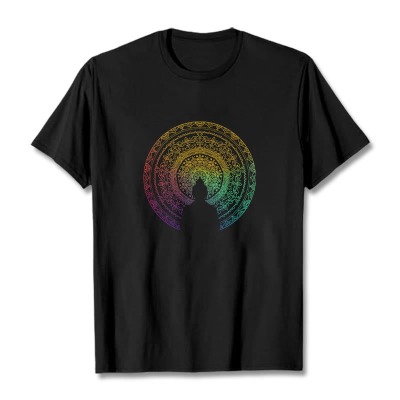Buddha Stones Colorful Gradient Mandala Buddha Cotton Tee T-shirt - Black - 2XL - image 0