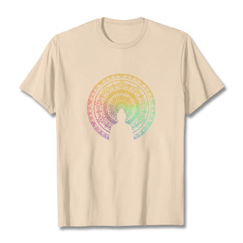 Buddha Stones Colorful Gradient Mandala Buddha Cotton Tee T-shirt - Bisque - 2XL - image 10