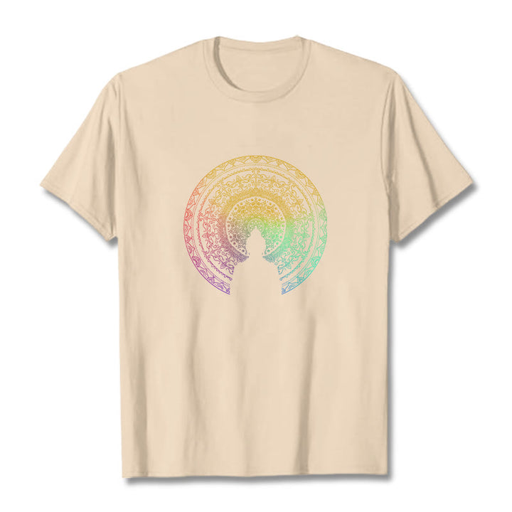 Buddha Stones Colorful Gradient Mandala Buddha Cotton Tee T-shirt - Bisque - 2XL - image 10