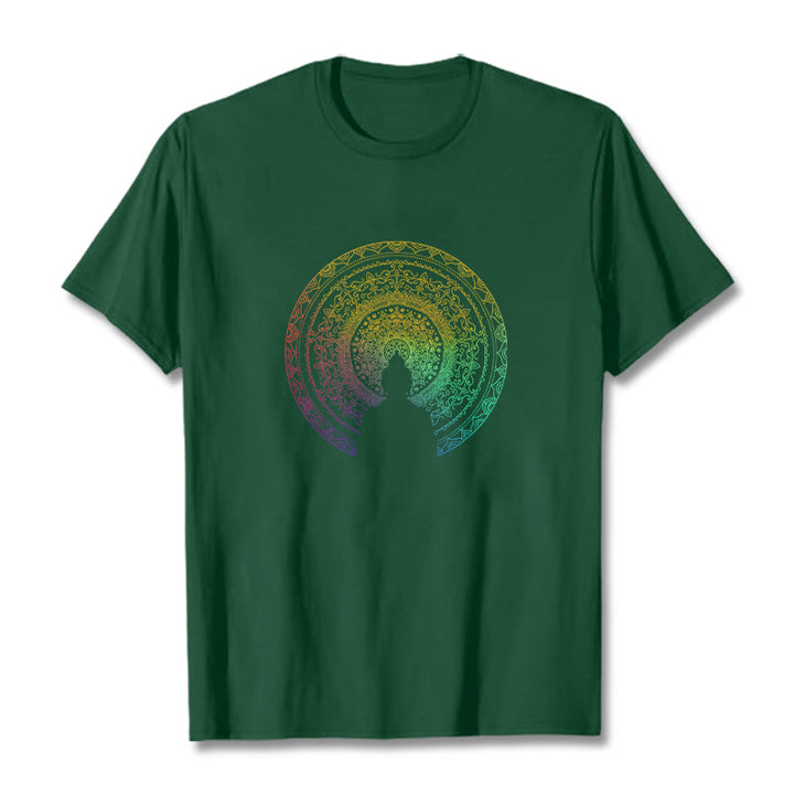 Buddha Stones Colorful Gradient Mandala Buddha Cotton Tee T-shirt - ForestGreen - 2XL - image 5