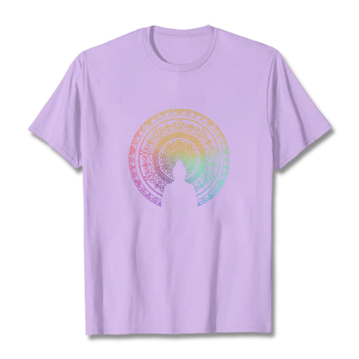 Buddha Stones Colorful Gradient Mandala Buddha Cotton Tee T-shirt - Plum - 2XL - image 15