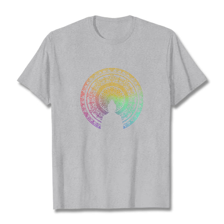 Buddha Stones Colorful Gradient Mandala Buddha Cotton Tee T-shirt - LightGrey - 2XL - image 19