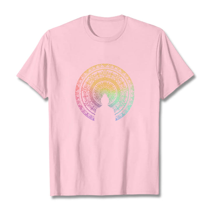 Buddha Stones Colorful Gradient Mandala Buddha Cotton Tee T-shirt - LightPink - 2XL - image 17