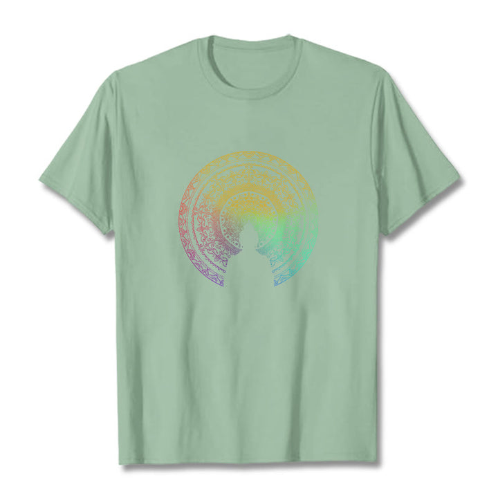 Buddha Stones Colorful Gradient Mandala Buddha Cotton Tee T-shirt - PaleGreen - 2XL - image 12