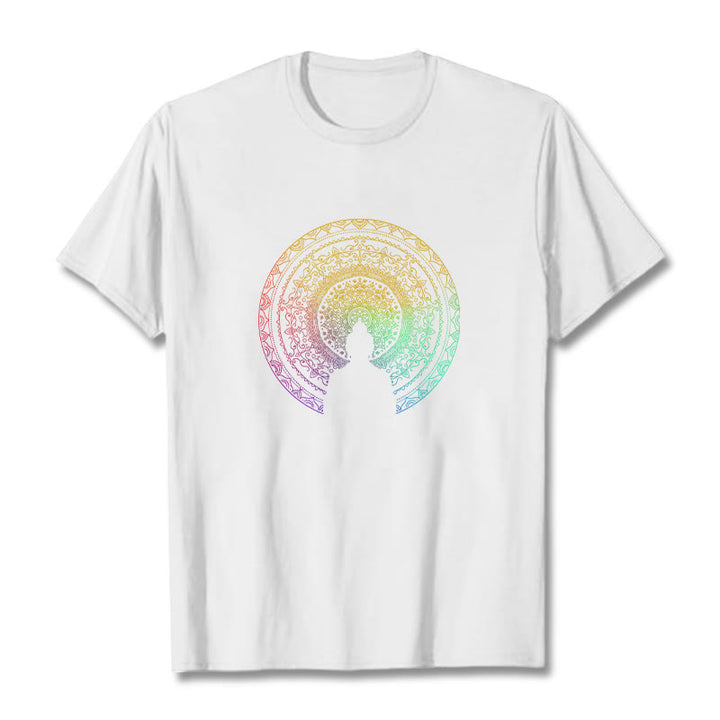 Buddha Stones Colorful Gradient Mandala Buddha Cotton Tee T-shirt - White - 2XL - image 7