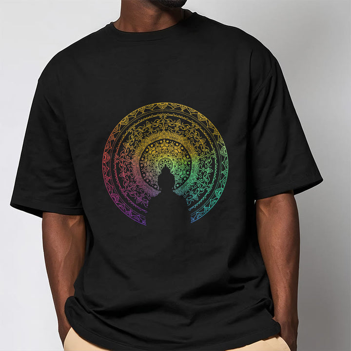 Buddha Stones Colorful Gradient Mandala Buddha Cotton Tee T-shirt - image 1