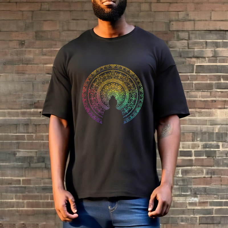 Buddha Stones Colorful Gradient Mandala Buddha Cotton Tee T-shirt - image 2