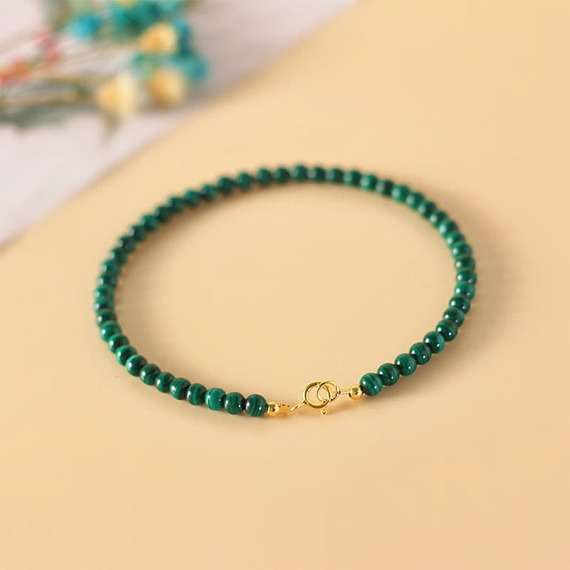 Buddha Stones 4mm Natural Malachite Beads 14k Gold Plated Copper Anti-anxiety Bracelet - 4mm Malachite(Wrist Circumference: 15cm) - image 14