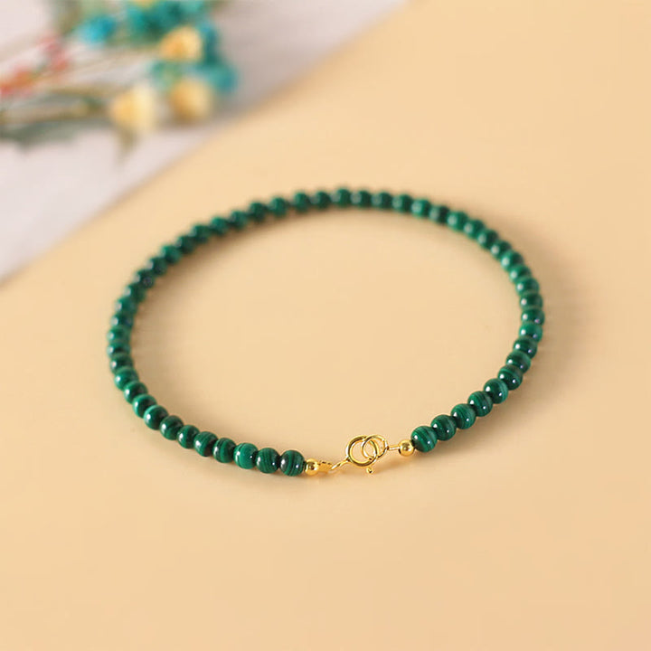 Buddha Stones 4mm Natural Malachite Beads 14k Gold Plated Copper Anti-anxiety Bracelet - 4mm Malachite(Wrist Circumference: 15cm) - image 14
