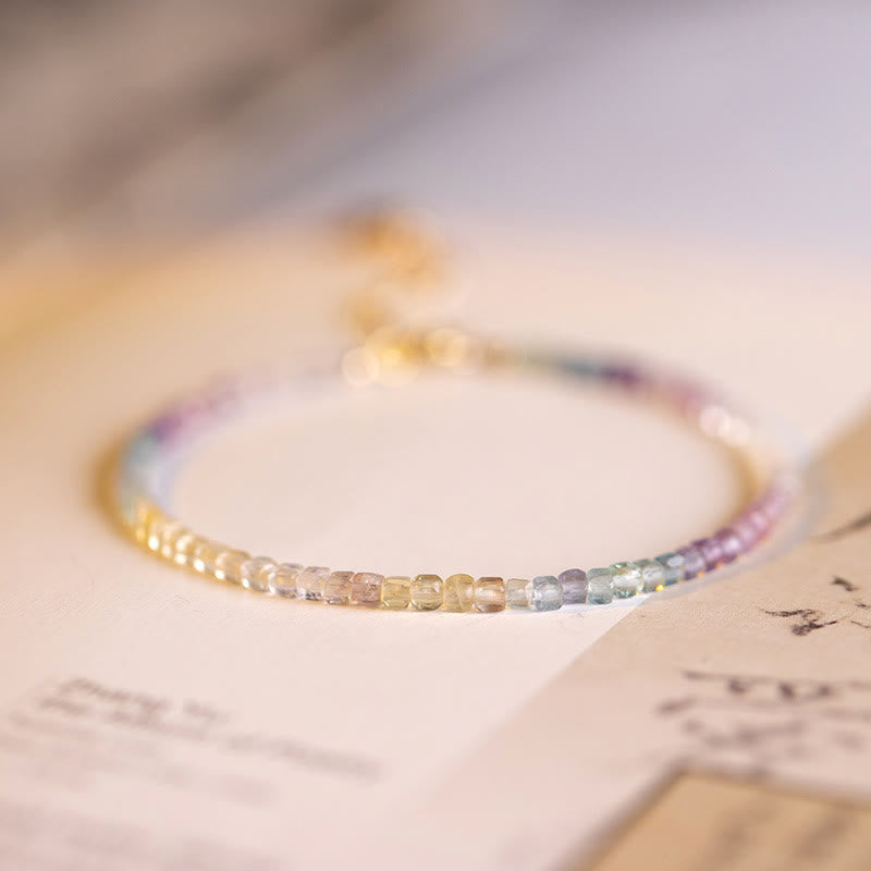 Buddha Stones 2.5mm Fluorite Ultra-thin Beads 14k Gold Plated Copper Heart Power Bracelet - image 4