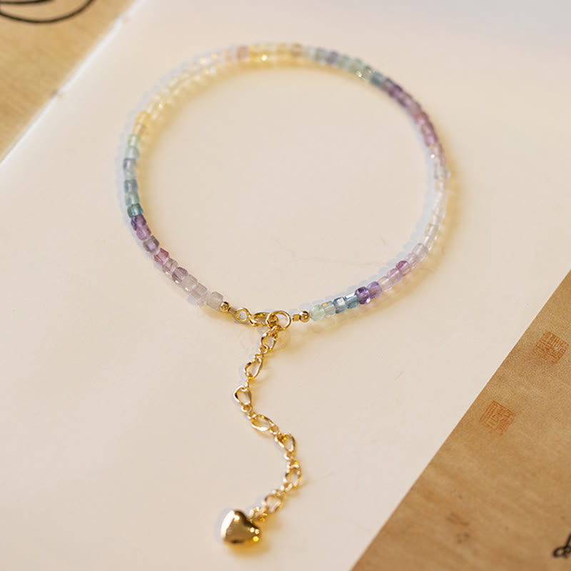 Buddha Stones 2.5mm Fluorite Ultra-thin Beads 14k Gold Plated Copper Heart Power Bracelet - image 3
