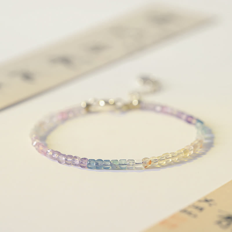 Buddha Stones 2.5mm Fluorite Ultra-thin Beads 14k Gold Plated Copper Heart Power Bracelet - image 1