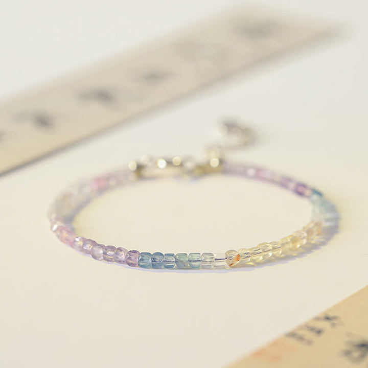 Buddha Stones 2.5mm Fluorite Ultra-thin Beads 14k Gold Plated Copper Heart Power Bracelet - image 1