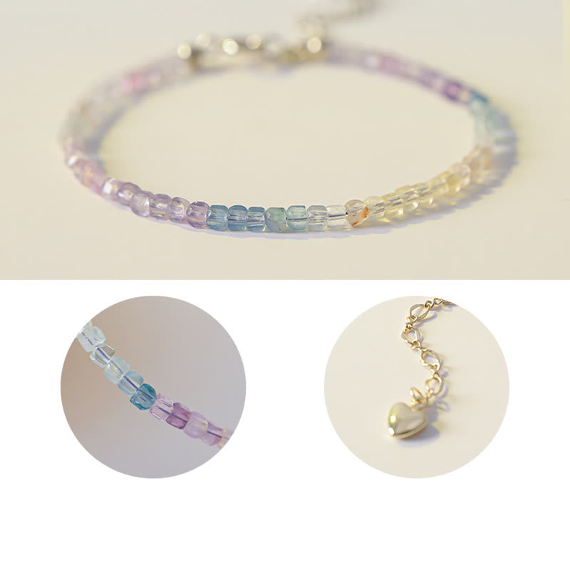 Buddha Stones 2.5mm Fluorite Ultra-thin Beads 14k Gold Plated Copper Heart Power Bracelet - image 11