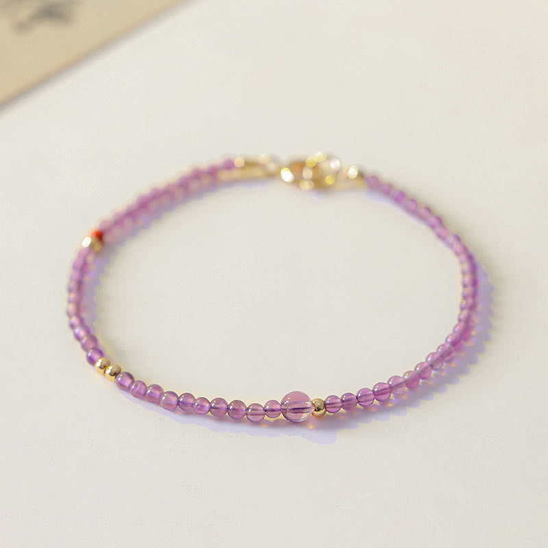 Buddha Stones 2mm Ultra-Thin Beads Natural Amethyst 14k Gold Plated Copper Inner Peace Meditation Bracelet - image 1