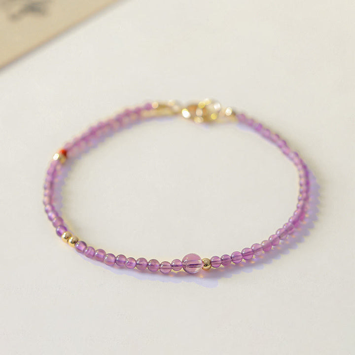 Buddha Stones 2mm Ultra-Thin Beads Natural Amethyst 14k Gold Plated Copper Inner Peace Meditation Bracelet - image 1