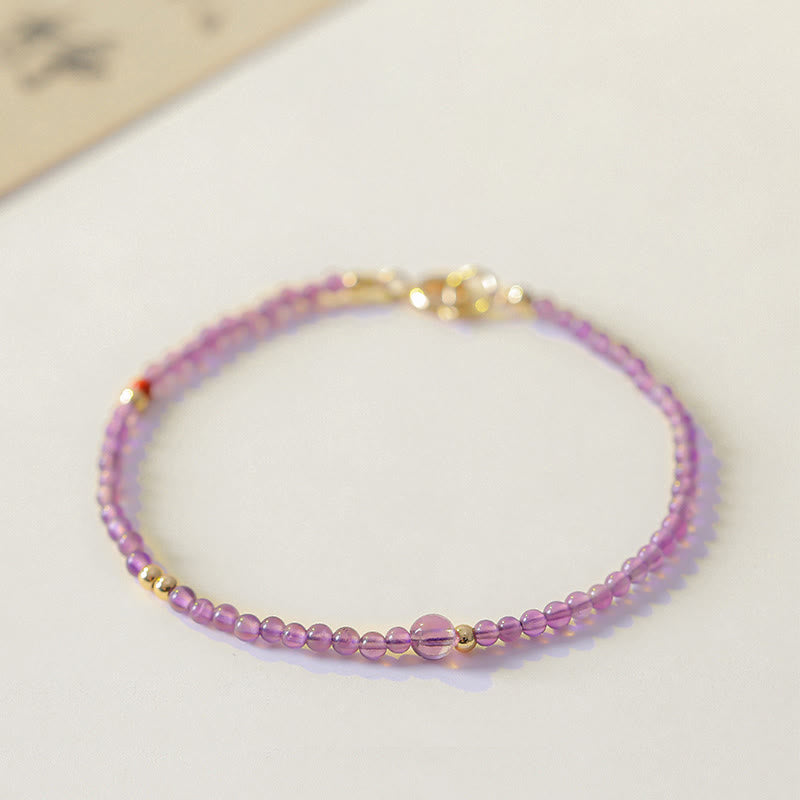 Buddha Stones 2mm Ultra-Thin Beads Natural Amethyst 14k Gold Plated Copper Inner Peace Meditation Bracelet - 2mm Amethyst(Wrist Circumference: 15cm) - image 13