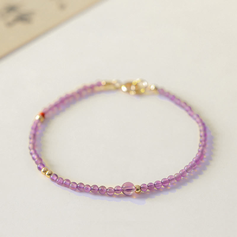Buddha Stones 2mm Ultra-Thin Beads Natural Amethyst 14k Gold Plated Copper Inner Peace Meditation Bracelet - image 14