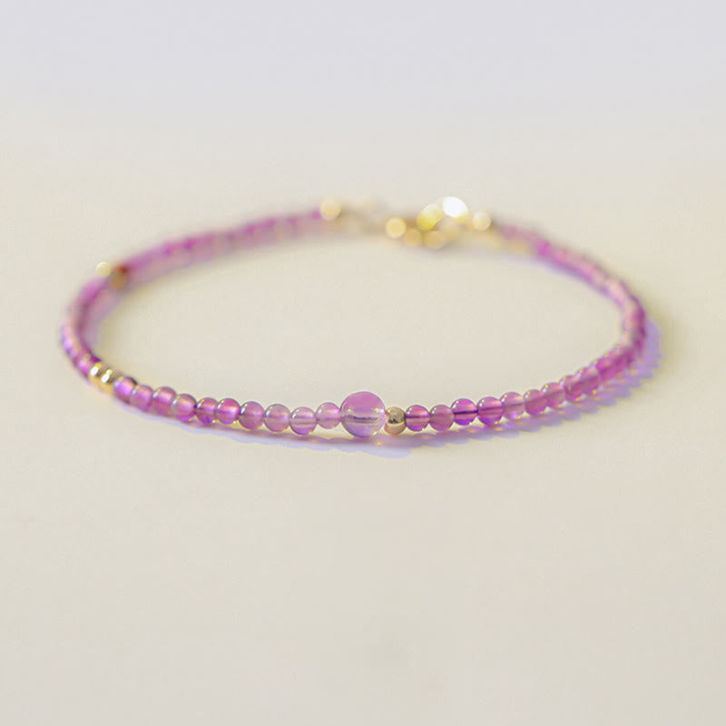 Buddha Stones 2mm Ultra-Thin Beads Natural Amethyst 14k Gold Plated Copper Inner Peace Meditation Bracelet - image 3