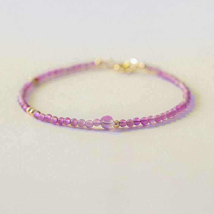 Buddha Stones 2mm Ultra-Thin Beads Natural Amethyst 14k Gold Plated Copper Inner Peace Meditation Bracelet - image 3