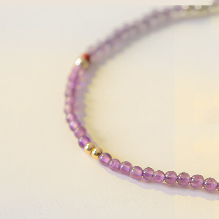 Buddha Stones 2mm Ultra-Thin Beads Natural Amethyst 14k Gold Plated Copper Inner Peace Meditation Bracelet - image 11