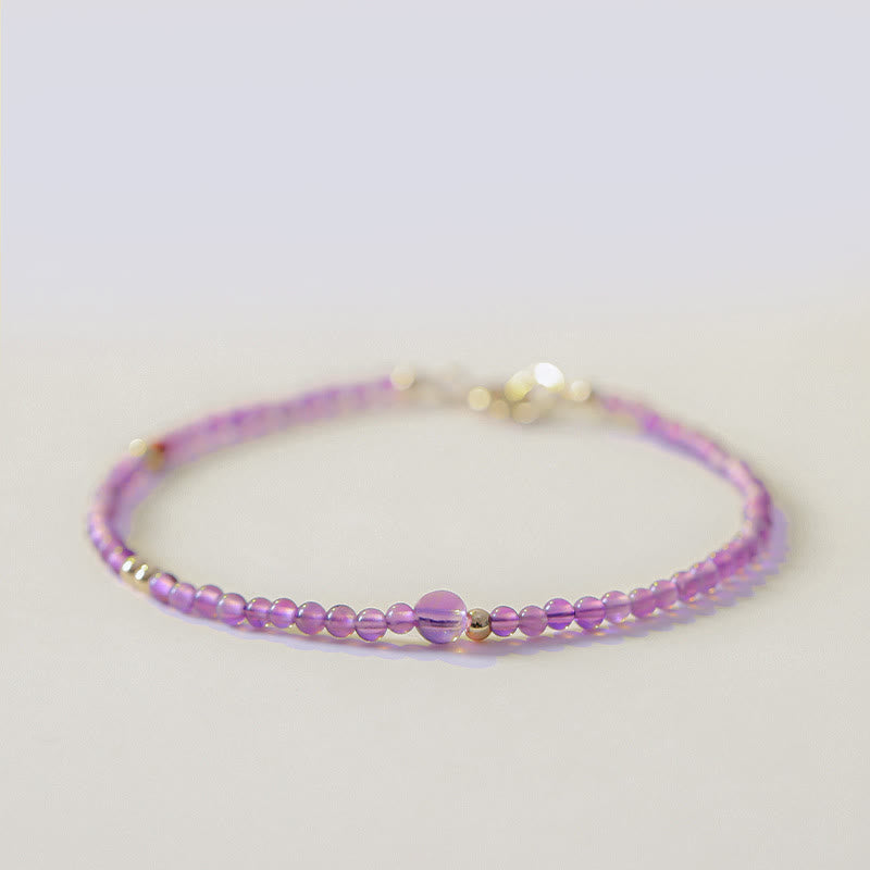Buddha Stones 2mm Ultra-Thin Beads Natural Amethyst 14k Gold Plated Copper Inner Peace Meditation Bracelet - 2mm Amethyst(Wrist Circumference: 16cm) - image 0