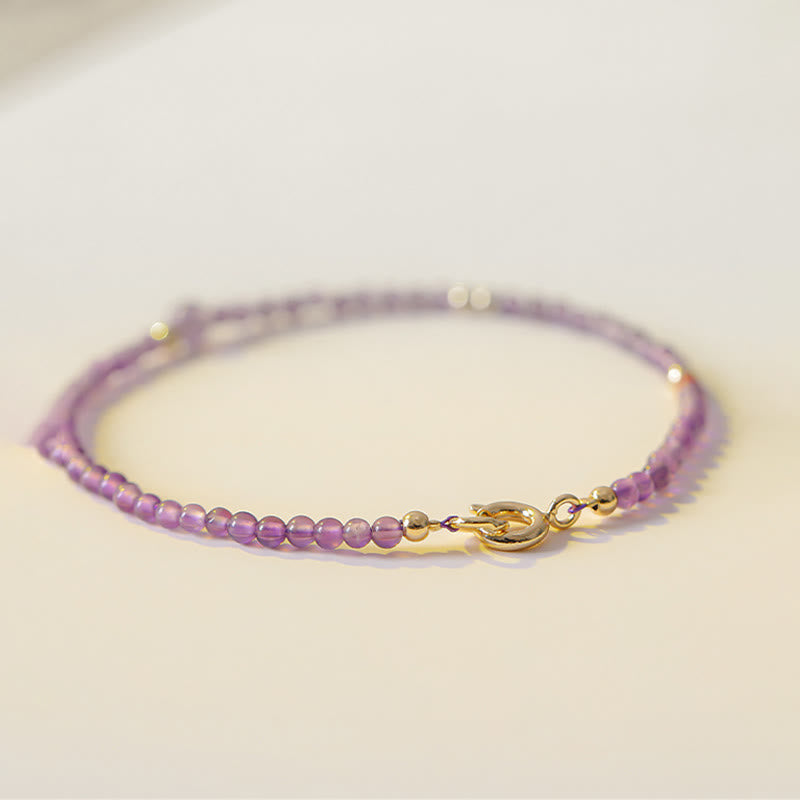 Buddha Stones 2mm Ultra-Thin Beads Natural Amethyst 14k Gold Plated Copper Inner Peace Meditation Bracelet - image 4