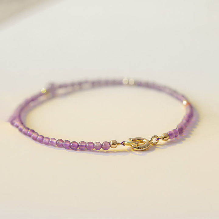 Buddha Stones 2mm Ultra-Thin Beads Natural Amethyst 14k Gold Plated Copper Inner Peace Meditation Bracelet - image 4