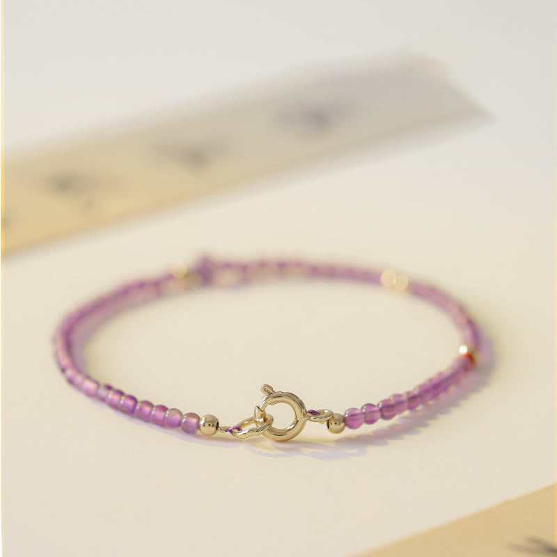 Buddha Stones 2mm Ultra-Thin Beads Natural Amethyst 14k Gold Plated Copper Inner Peace Meditation Bracelet - image 2