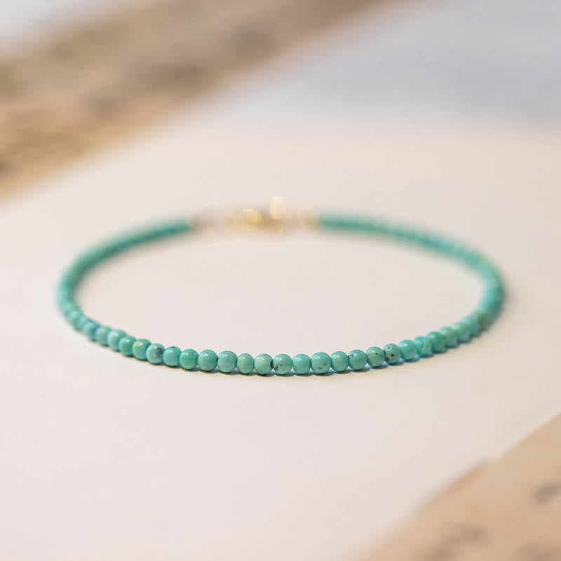 Buddha Stones 2mm Turquoise Ultra-thin Beads 14k Gold Plated Copper Wisdom Bracelet - 2mm Turquoise(Wrist Circumference: 16cm) - image 17