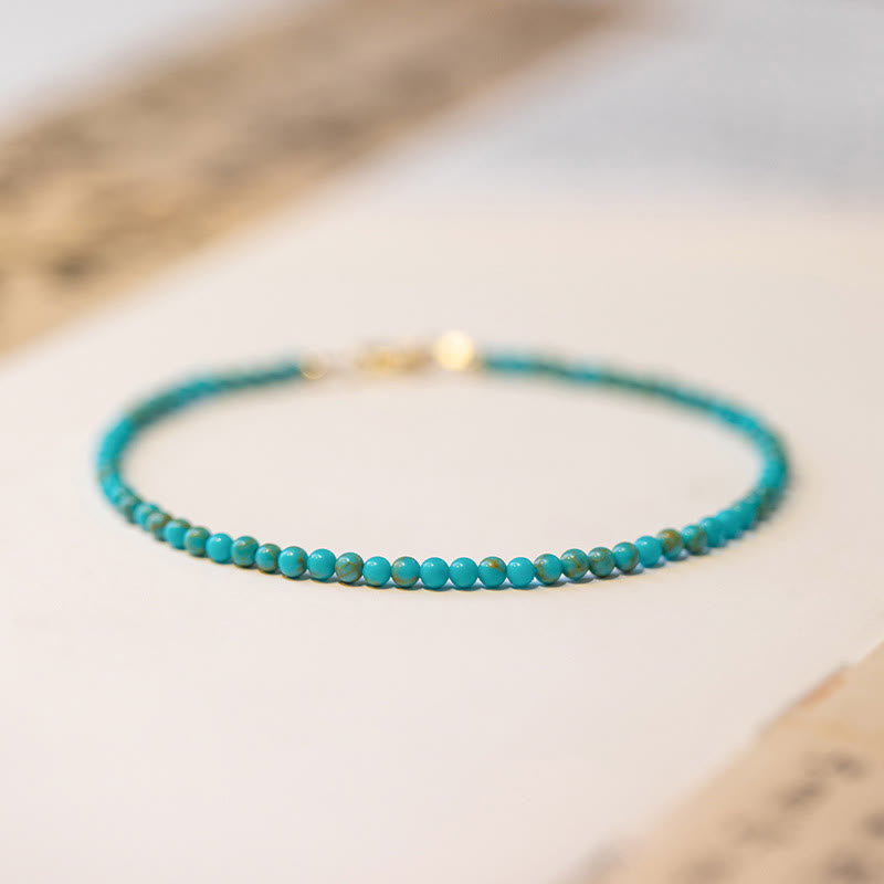 Buddha Stones 2mm Turquoise Ultra-thin Beads 14k Gold Plated Copper Wisdom Bracelet - 2mm Turquoise(Wrist Circumference: 16cm)-Optimized - image 21
