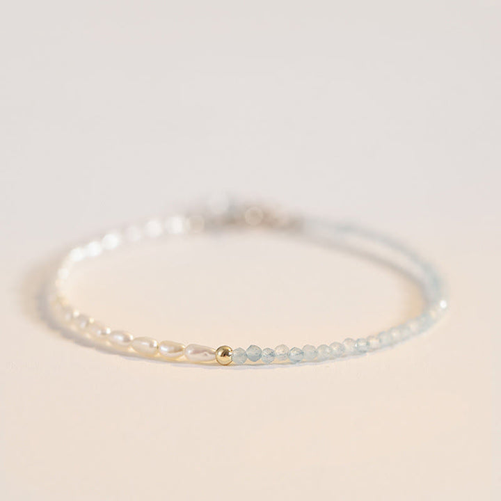 Buddha Stones 2mm Turquoise Pearl Ultra-thin Beads 14k Gold Plated Copper Wisdom Bracelet - image 3