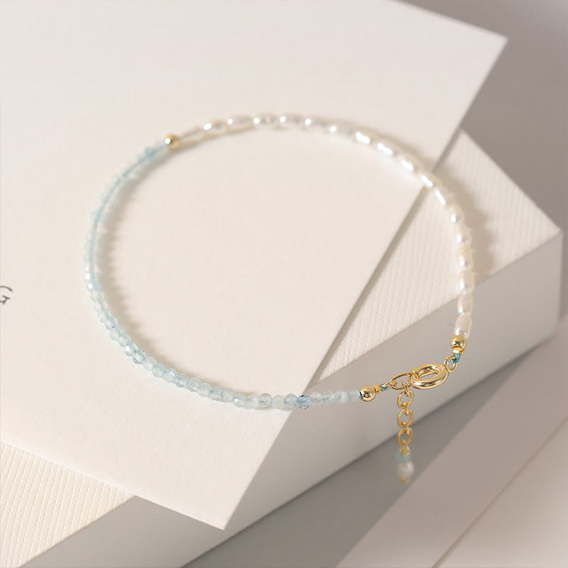 Buddha Stones 2mm Turquoise Pearl Ultra-thin Beads 14k Gold Plated Copper Wisdom Bracelet - image 2