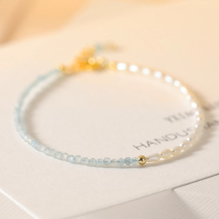 Buddha Stones 2mm Turquoise Pearl Ultra-thin Beads 14k Gold Plated Copper Wisdom Bracelet - image 1