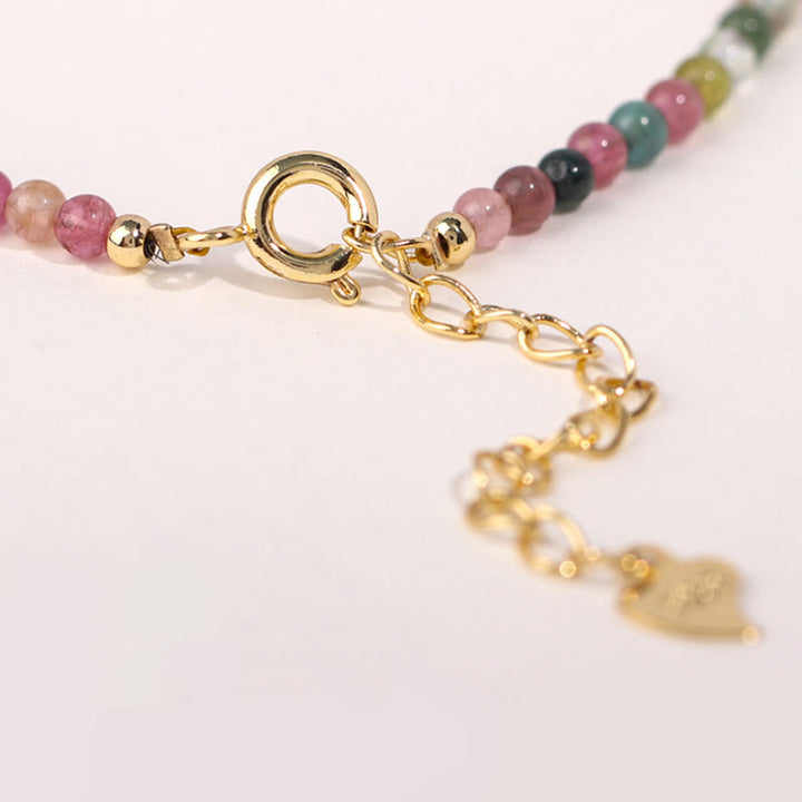 Buddha Stones 2mm Multicolor Tourmaline Ultra-thin Beads 14k Gold Plated Copper Wisdom Bracelet - image 4