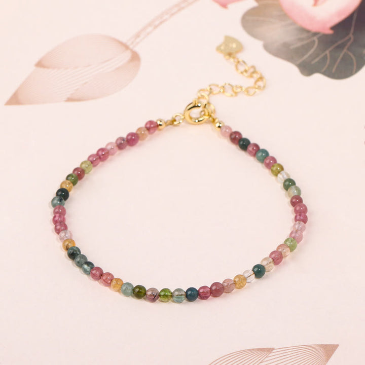 Buddha Stones 2mm Multicolor Tourmaline Ultra-thin Beads 14k Gold Plated Copper Wisdom Bracelet - image 1