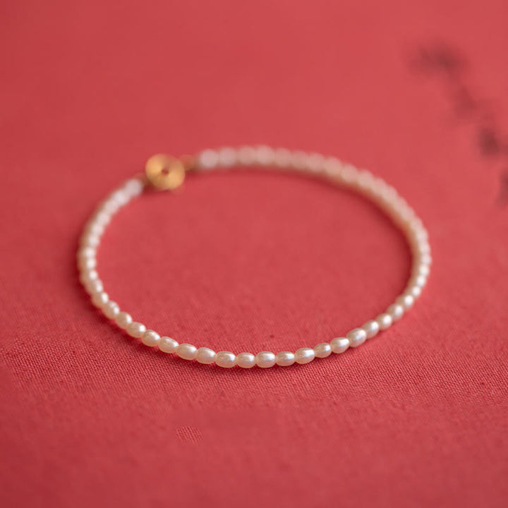 Buddha Stones 2mm Natural Pearl Ultra-thin Beads 14k Gold Plated Copper Wisdom Bracelet - image 1