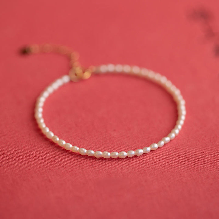 Buddha Stones 2mm Natural Pearl Ultra-thin Beads 14k Gold Plated Copper Wisdom Bracelet - 2mm Pearl+Extension Chain - image 16