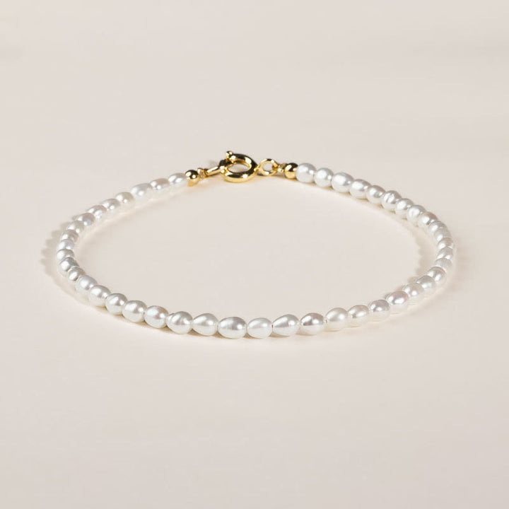Buddha Stones 2mm Natural Pearl Ultra-thin Beads 14k Gold Plated Copper Wisdom Bracelet - image 0