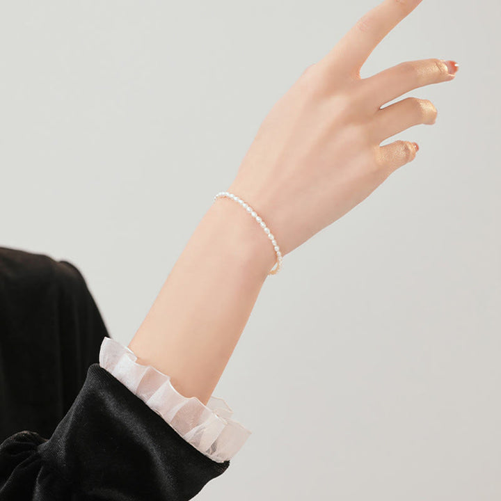 Buddha Stones 2mm Natural Pearl Ultra-thin Beads 14k Gold Plated Copper Wisdom Bracelet - image 12