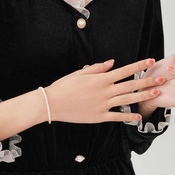 Buddha Stones 2mm Natural Pearl Ultra-thin Beads 14k Gold Plated Copper Wisdom Bracelet - image 9