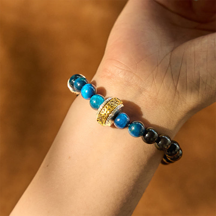 Buddha Stones Silver Sheen Obsidian Blue Tiger Eye Om Mani Padme Hum Protection Bracelet - image 6