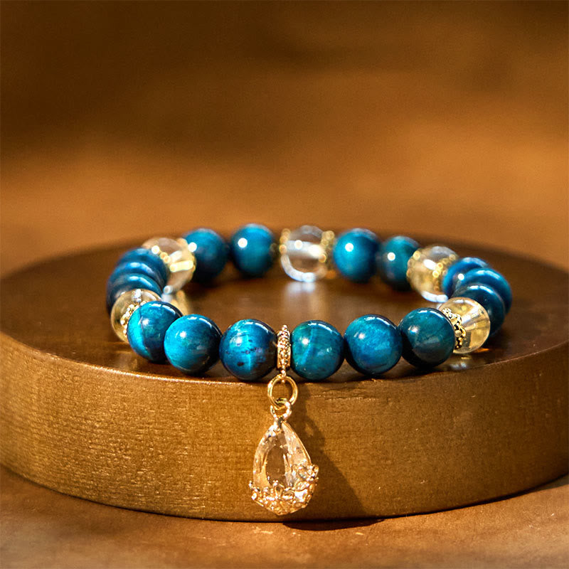 Buddha Stones Blue Tiger Eye White Crystal Water Drop Strength Bracelet - image 9