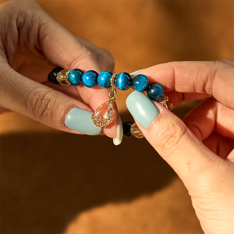 Buddha Stones Blue Tiger Eye White Crystal Water Drop Strength Bracelet - image 8