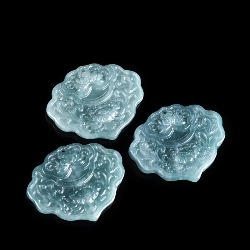 Buddha Stones Lotus Pattern Carved Jade Abundance Prosperity Necklace Rope Pendant - image 4