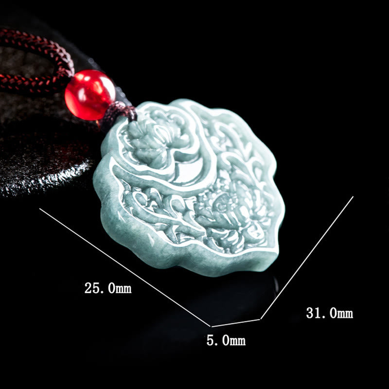 Buddha Stones Lotus Pattern Carved Jade Abundance Prosperity Necklace Rope Pendant - image 7