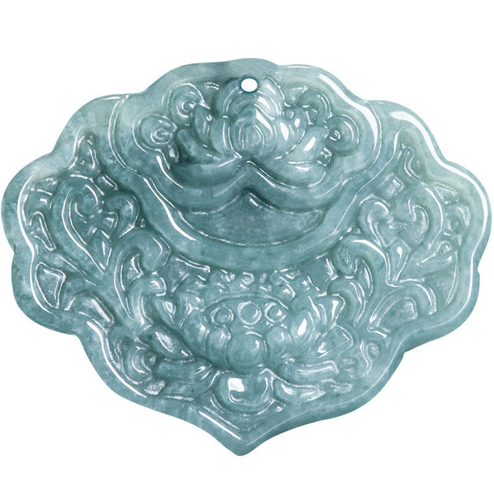 Buddha Stones Lotus Pattern Carved Jade Abundance Prosperity Necklace Rope Pendant - image 9
