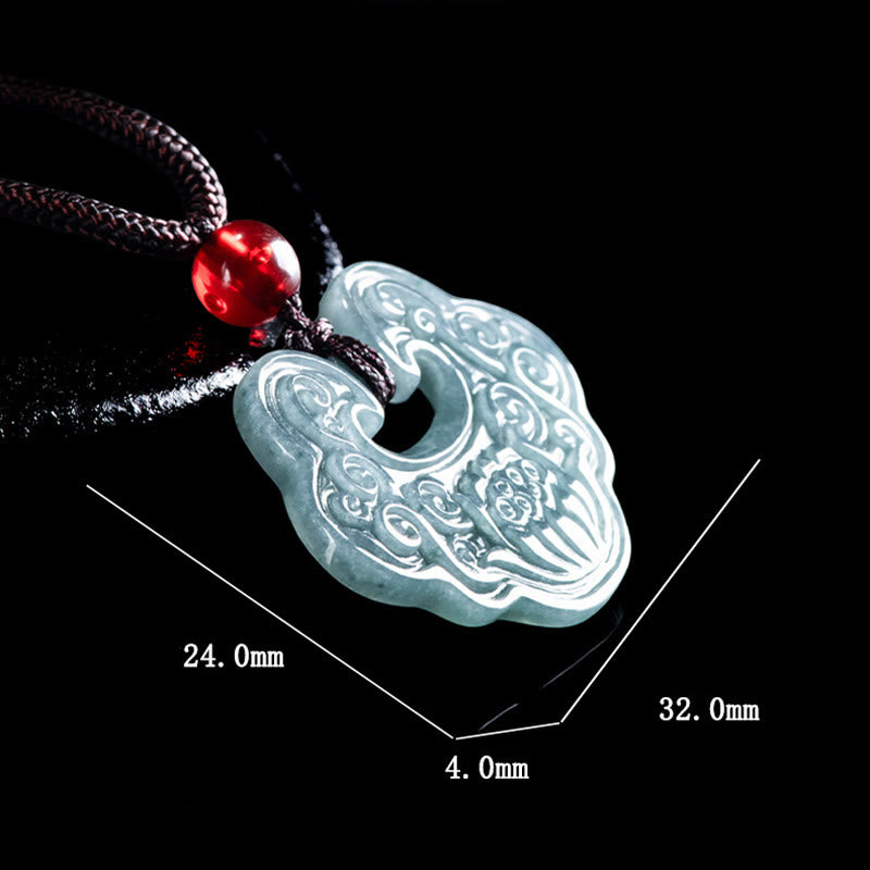 Buddha Stones Lotus Carved Jade Ruyi Abundance Prosperity Abundance Necklace Pendant - image 2